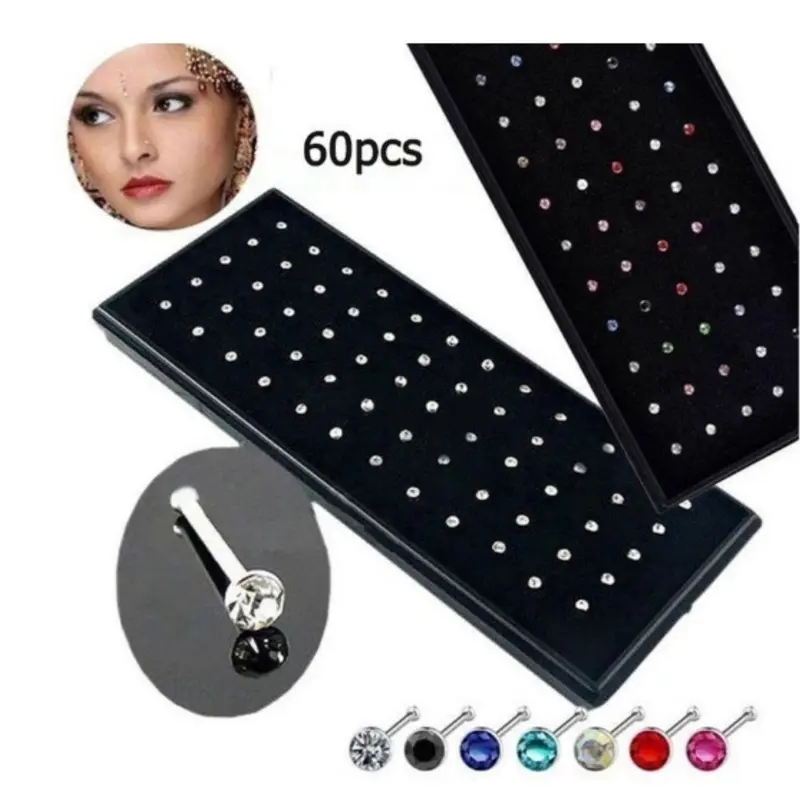 Rhinestone Decor Stainless Steel Nose Studs, Body Pierced Jewelry for Men & Women, Trendy All-match & Exquisite Piercing Jewelry for Birthday Gift, Nose Hoop Jewelry, Nose Ring Jewelry, Nose Piercings Kit, Nose Rings Studs