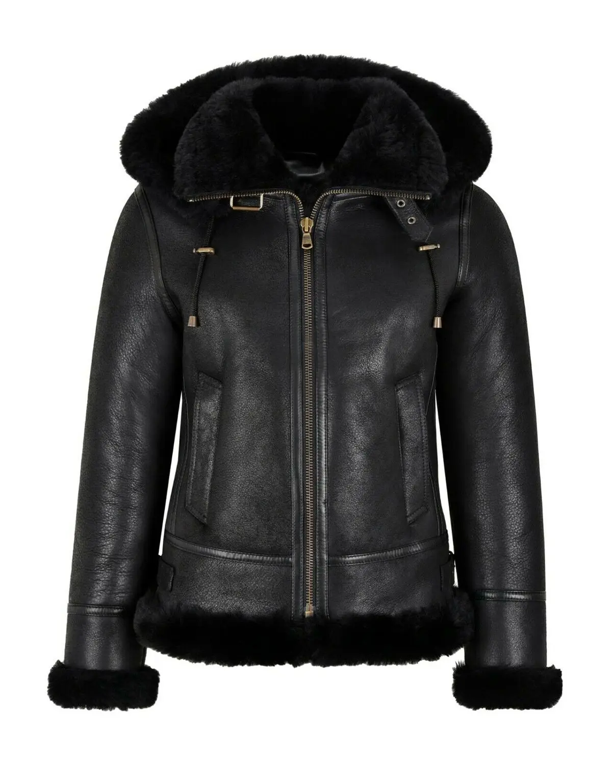 MotorCycleJackets Women's B3 Bomber Hooded Classic Shearling Jacket