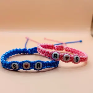 Couples Initial Bracelet Set Personalized Red & Black Braided Bracelets with Custom Letters & Heart Charm Perfect Gift for Love Story