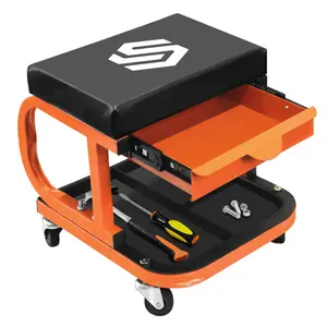 Sekam Heavy-Duty Rolling Shop Stool with Padded Seat Pull-Out Tool Tray & Storage Platform 250LB Capacity Locking Casters for Mechanics DIYers