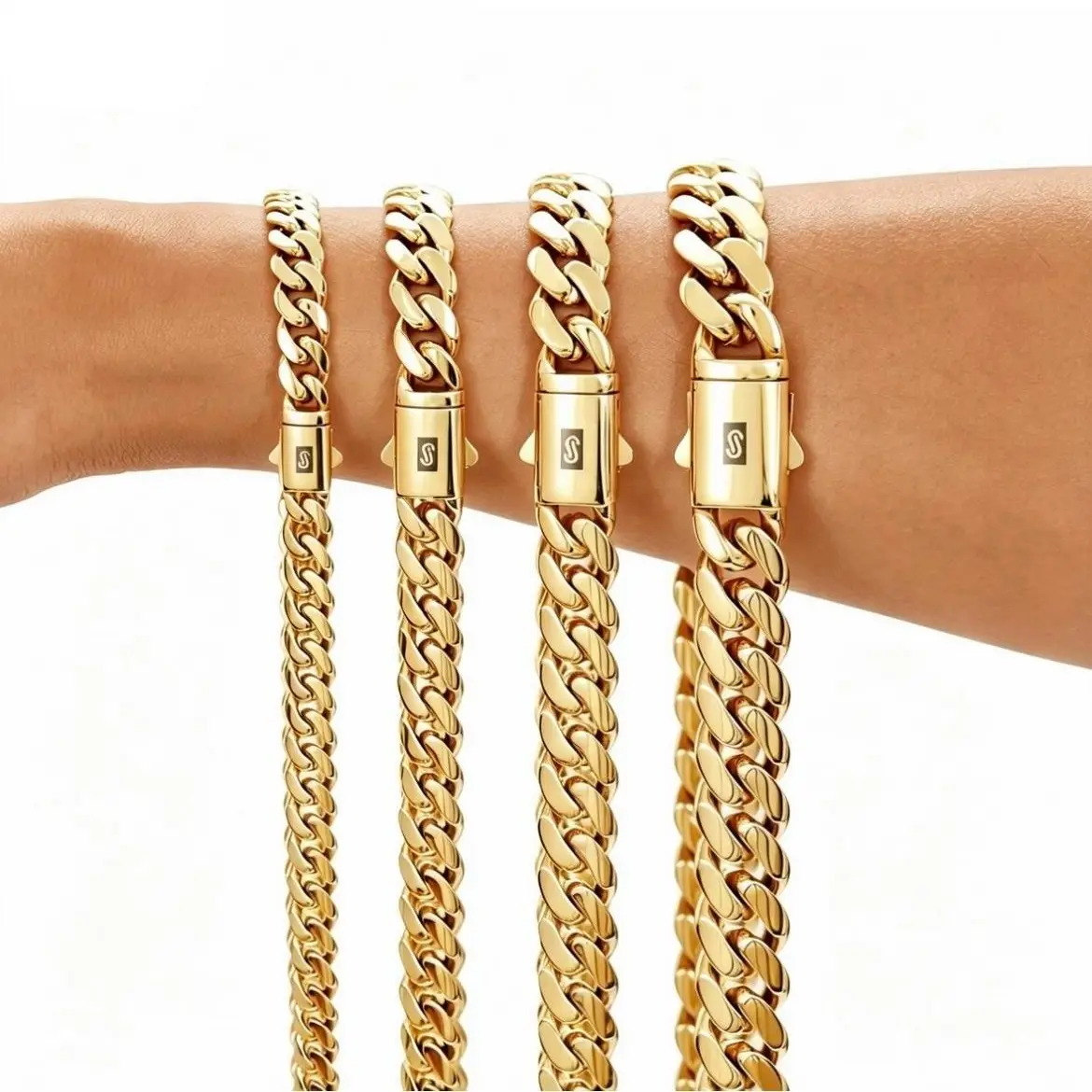 14K Gold-Plated Stainless Steel Miami Cuban Link Chain, Anti-Rust Electroplating, Copper-Alloy Box Clasp, 6-14mm Unisex Luxury Daily Wear Necklace, Fashion Jewelry Gift for Men & Women
