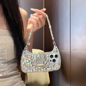 [Jj 5D79] Advanced three-dimensional mirror flash diamond mobile phone case iPhone16promax luxury handbag bag 15pro fashion 14 makeup mirror