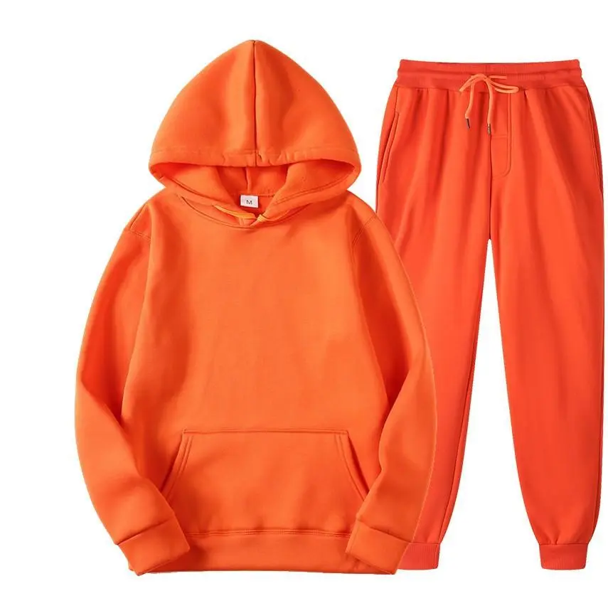 Men's and Women's Solid Color Suit Hooded Sweater Suit Trendy Casual Sports Two-piece Suit