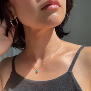 18K Solid Gold Turquoise Lori Necklace: Dainty December Birthstone