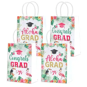 16pcs Party favor packs Graduation Gift Bag Tropical Luau Party Favor Bags Treat Paper Bags with Handles Aloha Grad Congrats Grad Graduation Candy Bags for College Graduation Party