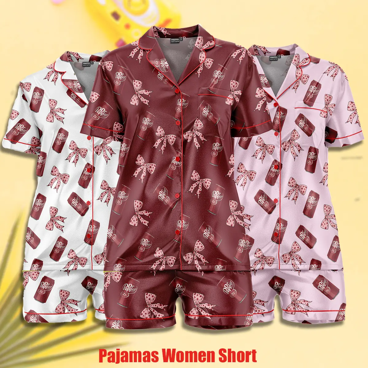 Dr Pepper Satin Silk Pajamas Set for Women - Soft and Seductive Nightwear Loungewear Homewear Ideal Gift for Mom & Her