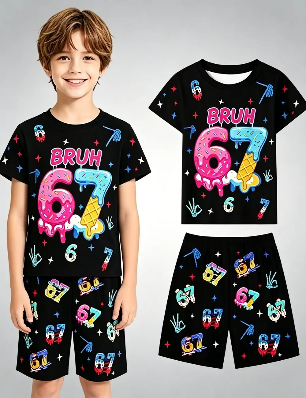 67, Kids 67 Meme Pajamas Short Sets Boys Girls Six Seven Shirt Outfits Clothes
