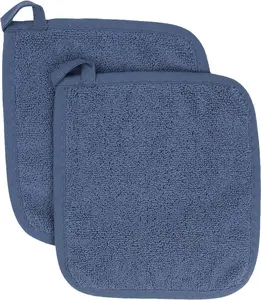 Terry 100% Cotton Potholders - Heat Resistant, Ergonomic Grip, Machine Washable - Federal Blue, 2-Pack Tableware Coasters