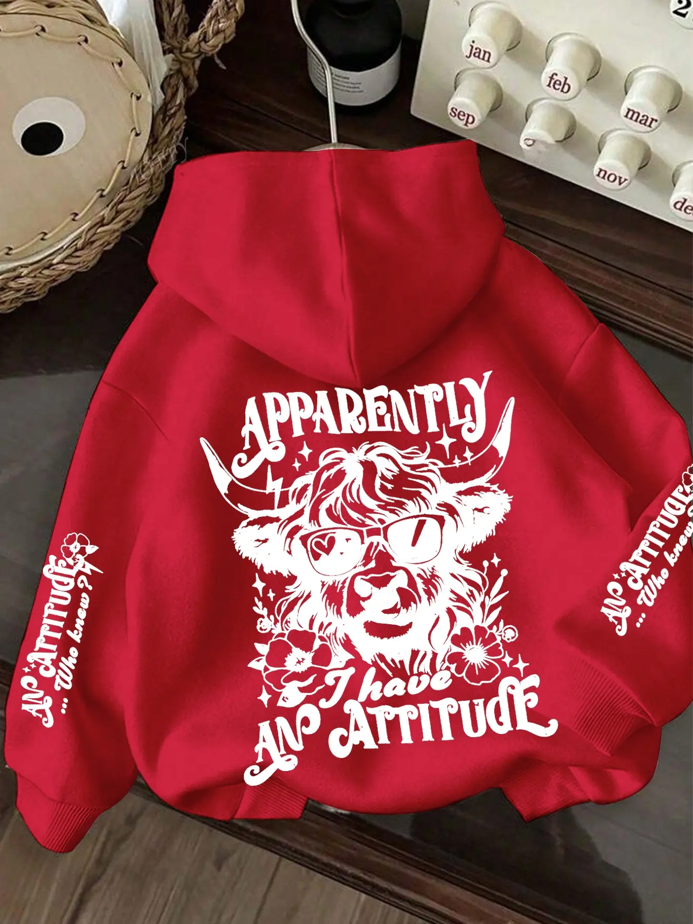 Women's Hooded Sweatshirt with Cartoon Cow Print, Knit Casual Loose-Fit Pullover for Fall & Winter, Korean Style Streetwear, Hooded Top