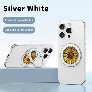 New The 360-degree Rotating Metal Ring Holder Sunflower Stained - Glass pattern for iPhone Phone Cases Models with Protection Against Drops and Shocks Back Cover Anti-slip For Daily Use