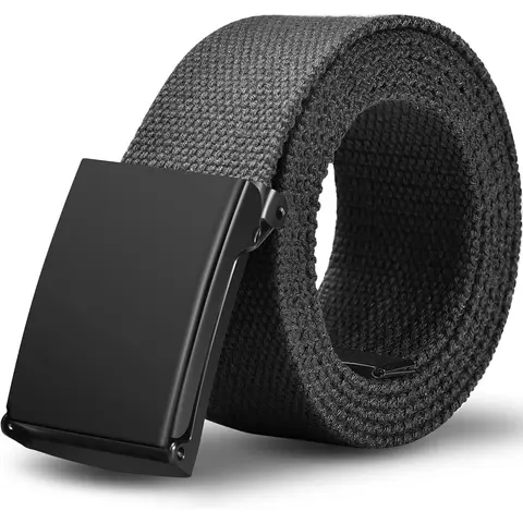 Men's 3.8 cm Metal Buckle 135cm Holeless Adjustable Side Belt - Black Web Canvas Cloth, Versatile Fashion Belt with Perfect Fit for Work, Casual Wear