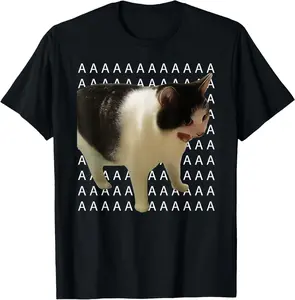 100% Cotton Screaming Cat Meme Funny Dank Meme Silly Cat Cursed Cat T-Shirt
