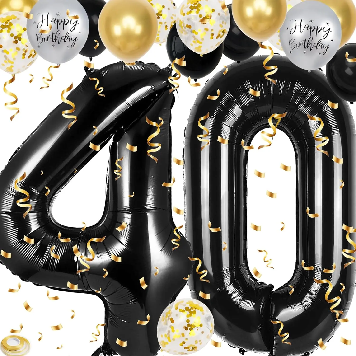 40th Birthday Decorations for Men Women, 40 inch 40 Balloon Numbers, 18 count 12 inch 40th Birthday Decoration Balloons for 40th Men Women Birthday Anniversary Party Decoration