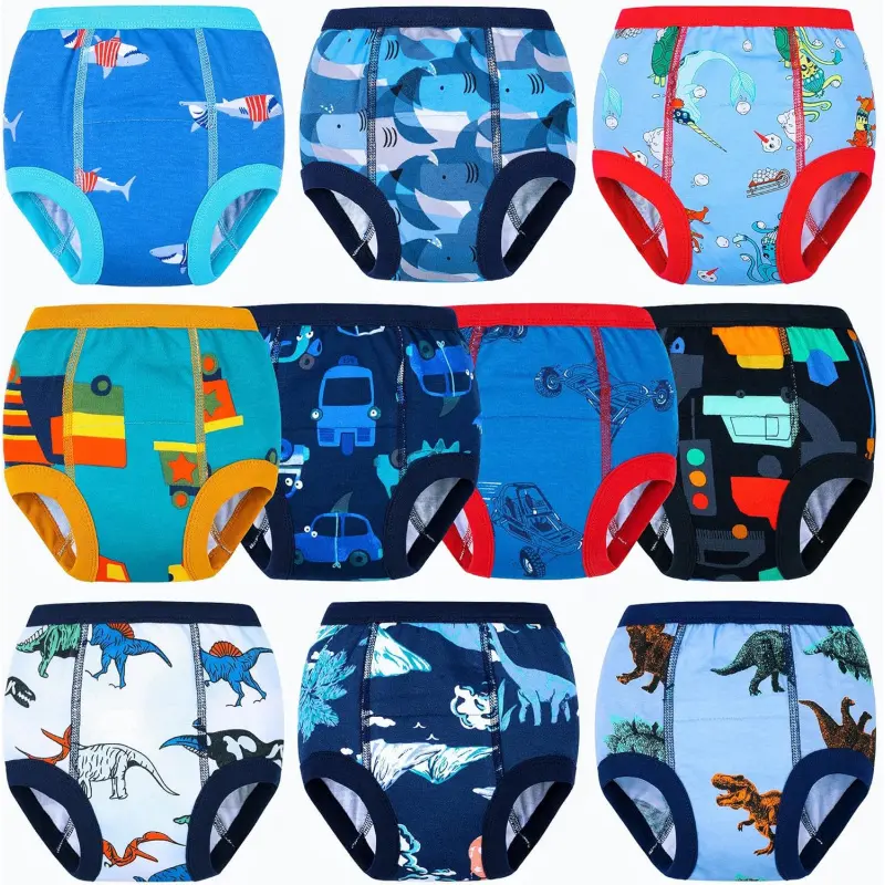 Cotton Toddler Training Underwear 10-Pack - Unisex Potty Training Pants for 3t,4t,12 Months-9 Years, Ideal for Sports, Outdoor Camping & Hiking Use, Elastic Waist Shorts, 2T, Soft Cotton, Absorbent, Fun Prints, Playful