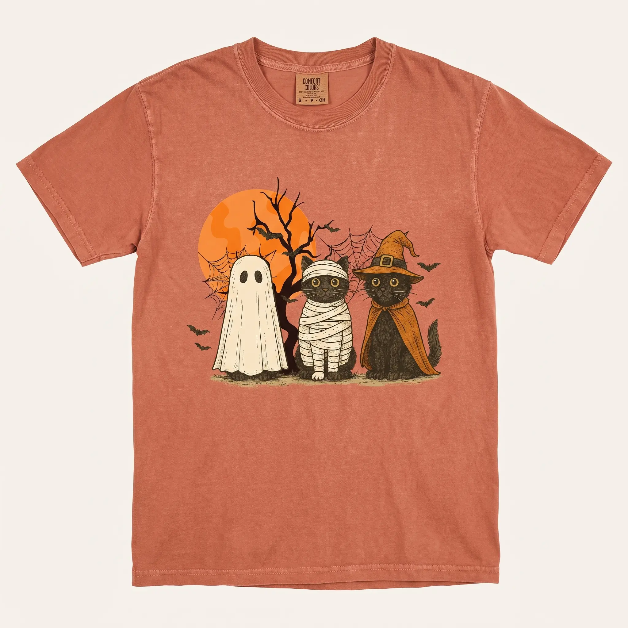 Gothic Black Cat Halloween Shirt: Spooky Ghost Cat Comfort Colors T-Shirt, Retro Spooky-Season Tee, Timeless Appeal, Simple and Clean, Must-Have Basic, Always Handy