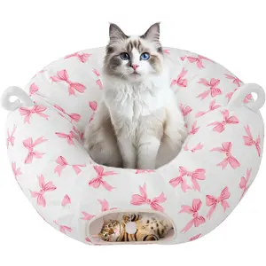 Tunnel with  Bed for Indoor Cats, Under Christmas Tree Cute Kitten Donut Tunnel with Washable Cushion, Peekaboo  Cave  for Kitten Puppy ,