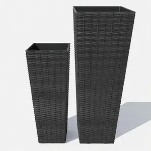 2 Pack Tall Rectangular Black Planters – Modern Plastic Flower Pots with Drainage Holes & Removable Liners – Durable All-Weather Containers for Indoor & Outdoor Trees, Shrubs, Flowers, Patio