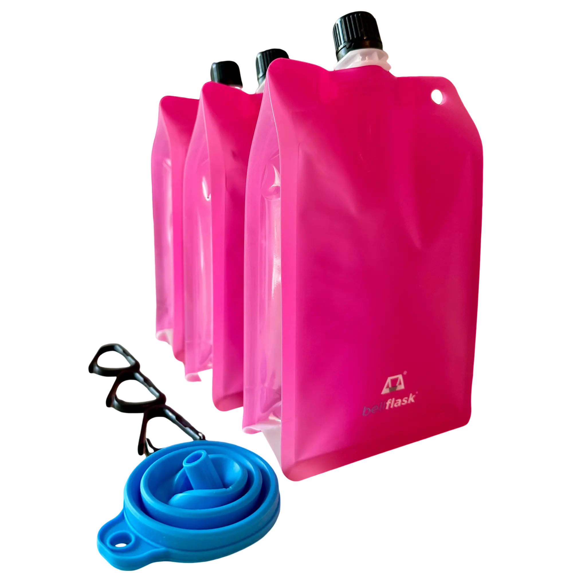 BellFlask - (Pack of 3, Pink) 15 oz. Plastic Flask, Patented, Flexible, Metal-Free, Reusuable, BPA-Free with Carabiner Clip and Filling Funnel Drinkware Traditional