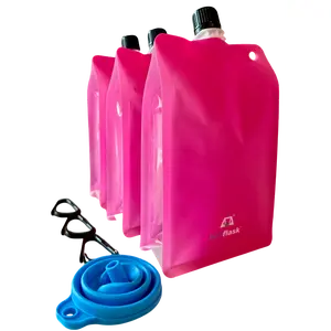 BellFlask - (Pack of 3, Pink) 15 oz. Plastic Flask, Patented, Flexible, Metal-Free, Reusuable, BPA-Free with Carabiner Clip and Filling Funnel Drinkware Traditional