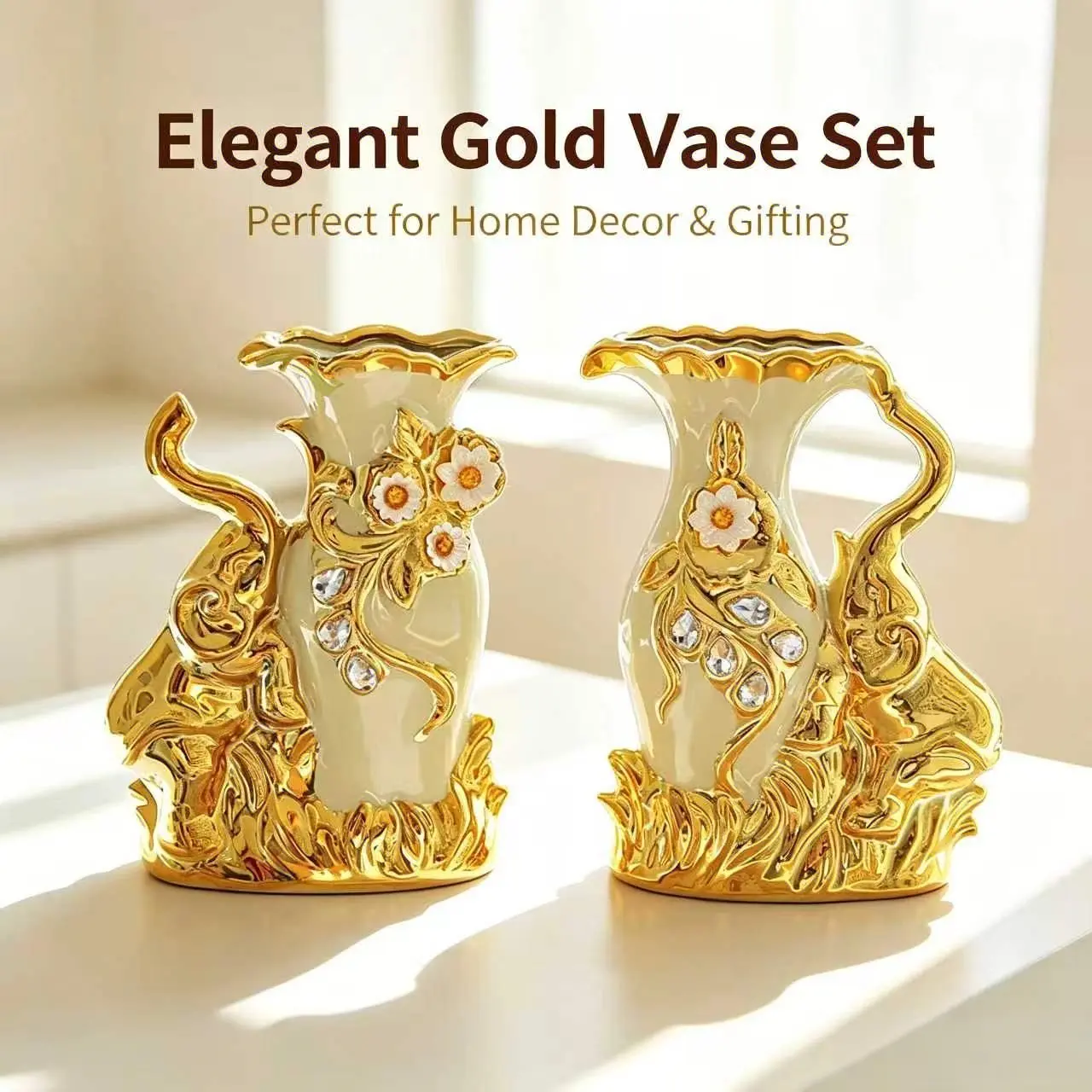 2pcs modern ceramic vase, Elephant vase Suitable for flowers and fake plants, fake grass, rose petals Suitable for living room, dining table, bedroom, balcony, suitable for Christmas, decorative household products