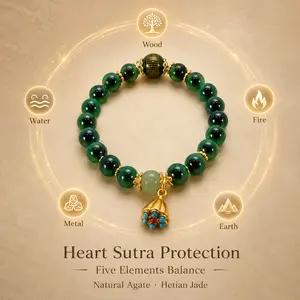 Natural Jade Agate Feng Shui Bracelet Five Elements Crystal Healing Protection Chakra Balancing Spiritual Gemstone Buddhist Meditation Manifestation Positive Energy Lucky Charm Handmade Beaded Bracelet Gift for Women Men
