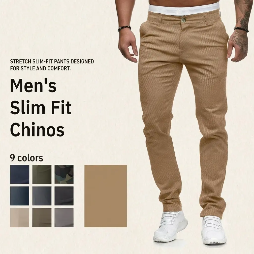 HUNGSON Menswear Plain Casual Jeans,Stretch All-Cotton Cargo Trousers, Slim-Fit Straight Leg Stretch Denim with Multi-Pocket Design