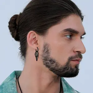 FaithHeart Gothic Raven Skull Hoop Earrings Stainless Steel