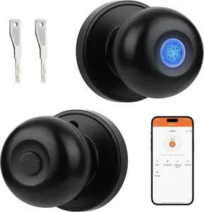 Probrico Smart Door Knob, Fingerprint Biometric Door Knob with Smart Lock Keyless Entry Door Lock with Knob, Round Electronic Door Lock for Bedroom,Garage,Office,Closet,Apartment