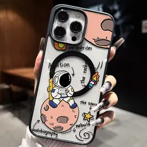 Space Astronaut Pattern Magnetic Ring Case, Ultra Transparent Acrylic Anti-Drop Phone Cover for Samsung & Apple Models