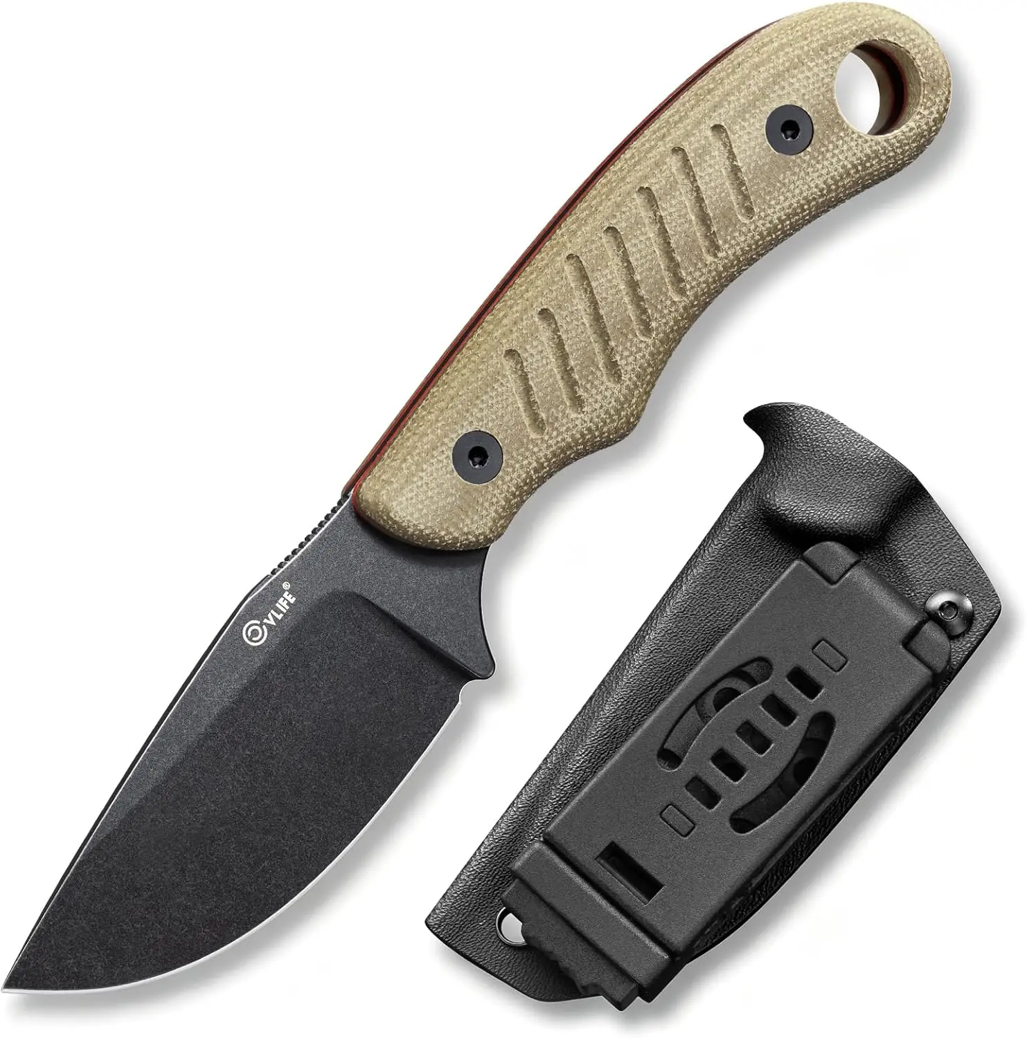 3.14" 14C28N Full Tang EDC Fixed Blade Camping Knife | Drop Point Flat Grind 3.2mm Blade 58-62 HRC, Micarta G10 Handle, Adjustable Kydex Sheath