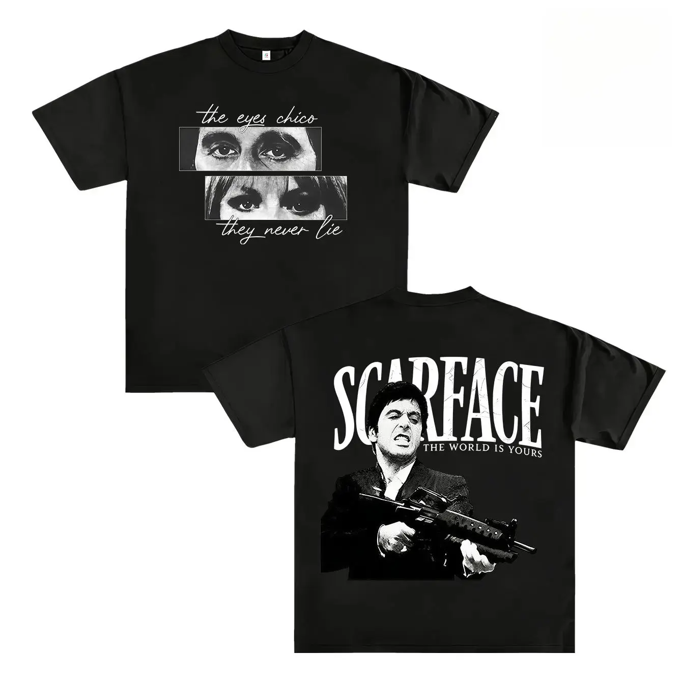 Men's 100% Cotton Scarface Round Neck Short-Sleeve T-Shirt - Vintage Gangster Movie-Inspired Halloween Graphic Tees, Knitting Casual Black Summer Street Tops, Gift for Boyfriend