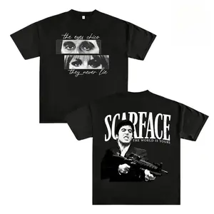 Scarface Graphic Tee For Men Stylish Black Short Sleeve Crew Neck Summer T-Shirt Vintage Gangster Style Graphic Tee For Men Stylish Black Short Sleeve Crew Neck Summer T-Shirt 100% Cotton Movie Inspired Streetwear Top..