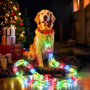 6FT Light-Up Dog Leash for Night Walking, 60 LED Battery-Operated Dog Chain Lights with 6 Modes & Timer, Glow Leash with Secure Handle for Small to Large Pets