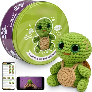 Crochet Kit for Beginners - Learn to Craft Amigurumi Stuffed  - Knitting  for  and Adults - Beginner-Friendly Yarn - Stitch-by-Stitch Video Tutorial - Turtle Hugo