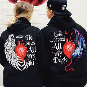 Couple Hoodie He Sees All My Light She Accepted All My Dark Matching Shirts For Couples Womenswear Clothing Overalls Print Sweatshirts Tops Yarn Black