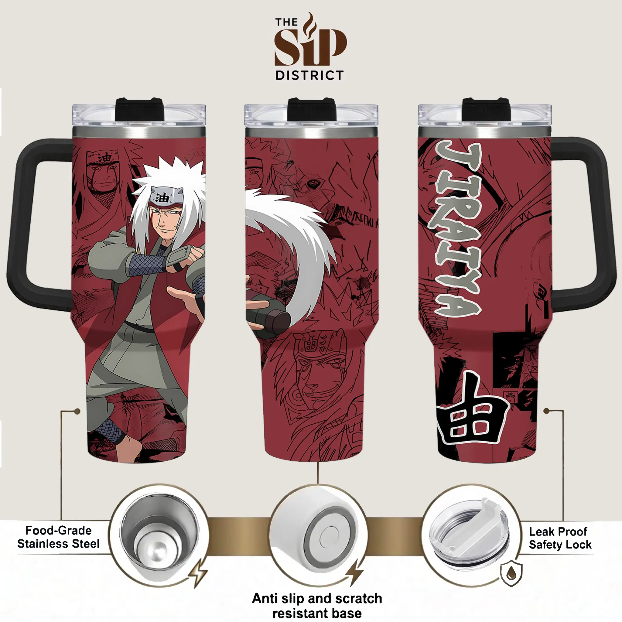 The Sip District. Jiraiya Sage Mode Anime Tumbler 20oz/40oz – Stainless Steel Travel Mug with Handle, Insulated Coffee Cup, Ninja Master Drinkware, Gift for Anime Lovers stainless steel mug Vacuum Tumbler fan