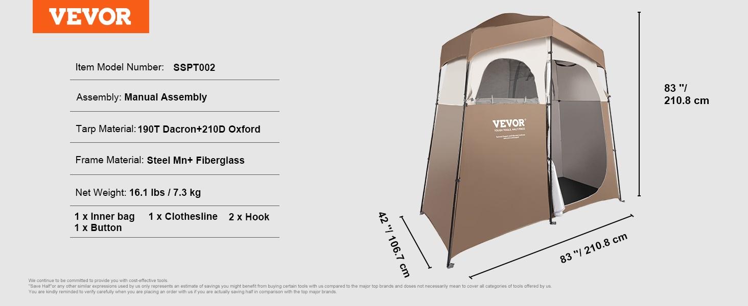 VEVOR Camping Shower Tent, TikTokShopBlackFriday, 83" x 42" x 83" 2 Rooms Oversize Outdoor Portable Shelter, Privacy Tent with Detachable Top, Pockets, Hanging Rope and Clothesline, for Dressing, Changing, Toilet, Bathroom VEVOR Camping Shower Tent, TikTokShopBlackFriday, 83" x 42" x 83" 2 Rooms Oversize Outdoor Portable Shelter, Privacy Tent with Detachable Top, Pockets, Hanging Rope and Clothesline, for Dressing, Changing, Toilet, Bathroom