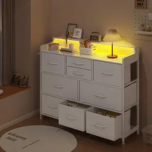 Dresser with Charging Station and LED Lights, Dresser for Bedroom TV Stand Dresser with 9 Drawers, Fabric Drawers Storage Dresser Organizer for Living Room, Hallway, Closet, TikTokShopBacktoSchool