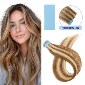 Invisible Mini Tape in Human Hair Extensions Machine Remy Natural Straight Hair Extensions 12-24 inches 10pcs/pack for Women Easy to Wear at Home