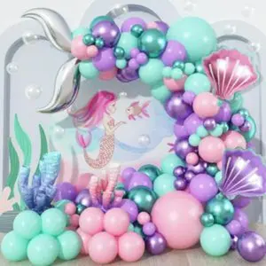 Mermaid balloon garland arch kit 106 packs metallic purple pink green blue latex balloons with mermaid tail seashell foil balloons for girls mermaid birthday baby shower party decorations