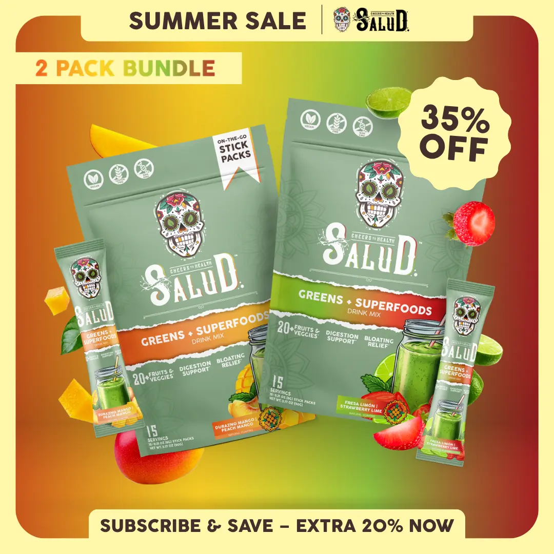 Salud 2-in-1 [Greens + Superfoods – Duo] Daily Greens Drink Mix, Agua Fresca, Gut Health & Bloating Support, Probiotics & Prebiotics, 20+ Fruits & Veggies, Vegan, Non-GMO (2-Pack, 30 Servings), Deals For You Days