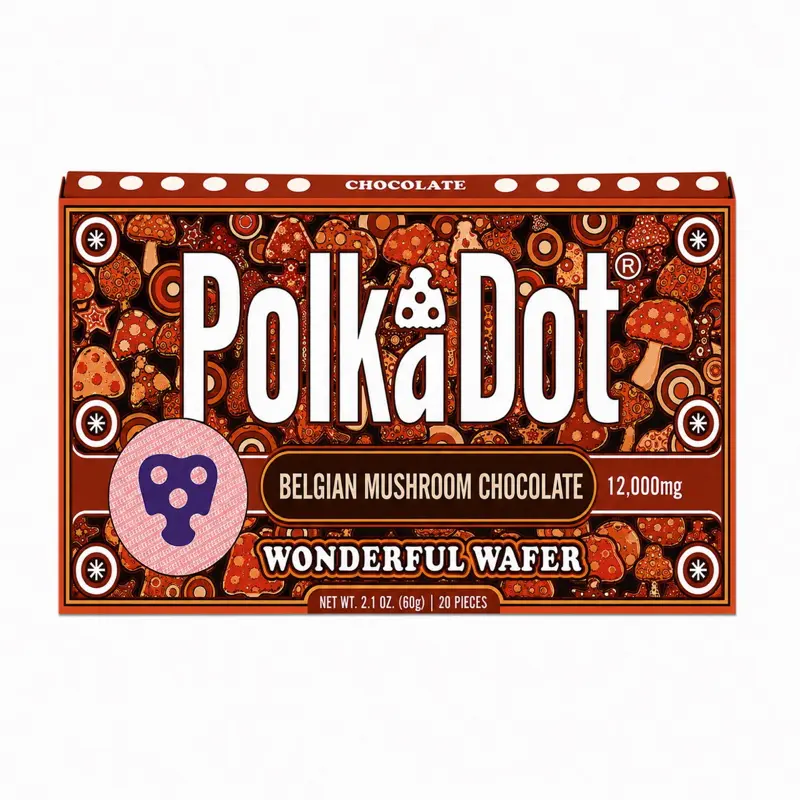 Polkadot Belgian Chocolate, Wonderful Wafer, 20 Count, High Potency Plant Based Mushroom Snack, 100% Organic, High-Quality Ingredients, Made in USA, All Natural, Healthy Chocolate, 20 Piece Chocolate Bar
