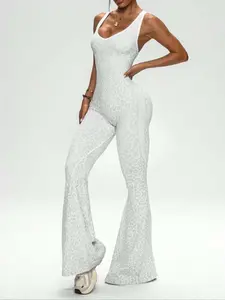 Women's High Elasticity Backless Sleeveless Jumpsuit, Seamless Cross-Bound Design, Micro Flare Fit, Versatile Fashionable One-Piece Pants