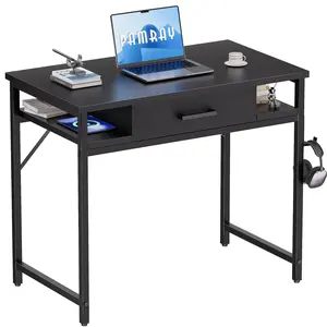 Multi-Purpose Computer Desk with Removable Fabric Storage Bag, Sturdy Steel Frame and Durable Wooden Tabletop, Modern Home Office Desk with Ample Workspace and Side Organizer Pocket, Ideal for Studying, Working and Gaming