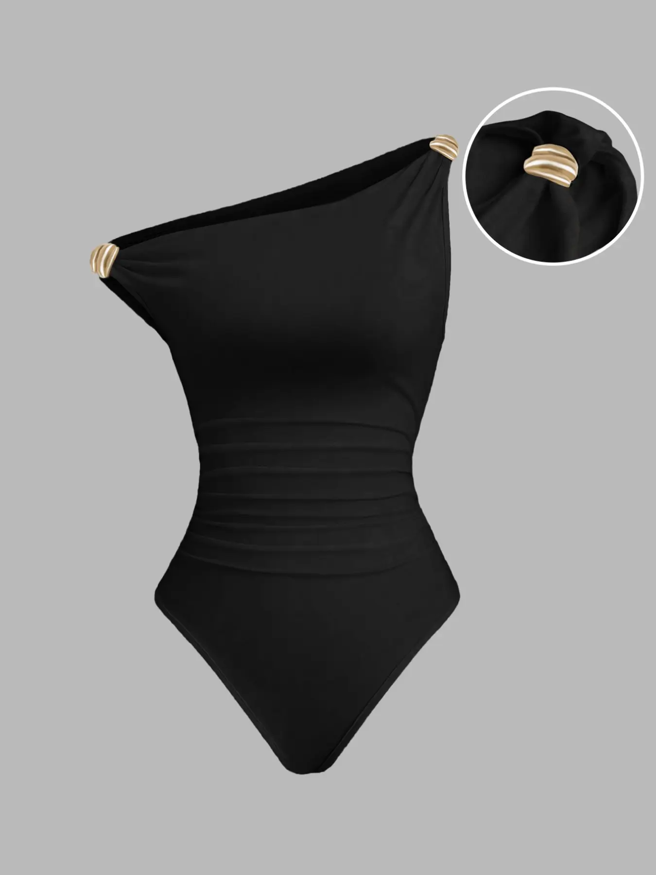 Elegant Metal Buckle Off-Shoulder Slim Fit Bodysuit for Women, Chic Stylish Design for Night Out and Casual Events, Versatile Fashion Top