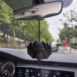 Cute Bat Car Accessories for Halloween, Handmade Crochet Rearview Mirror Decorations, Perfect Gift for Women & Men, Interior Hanging Ornament