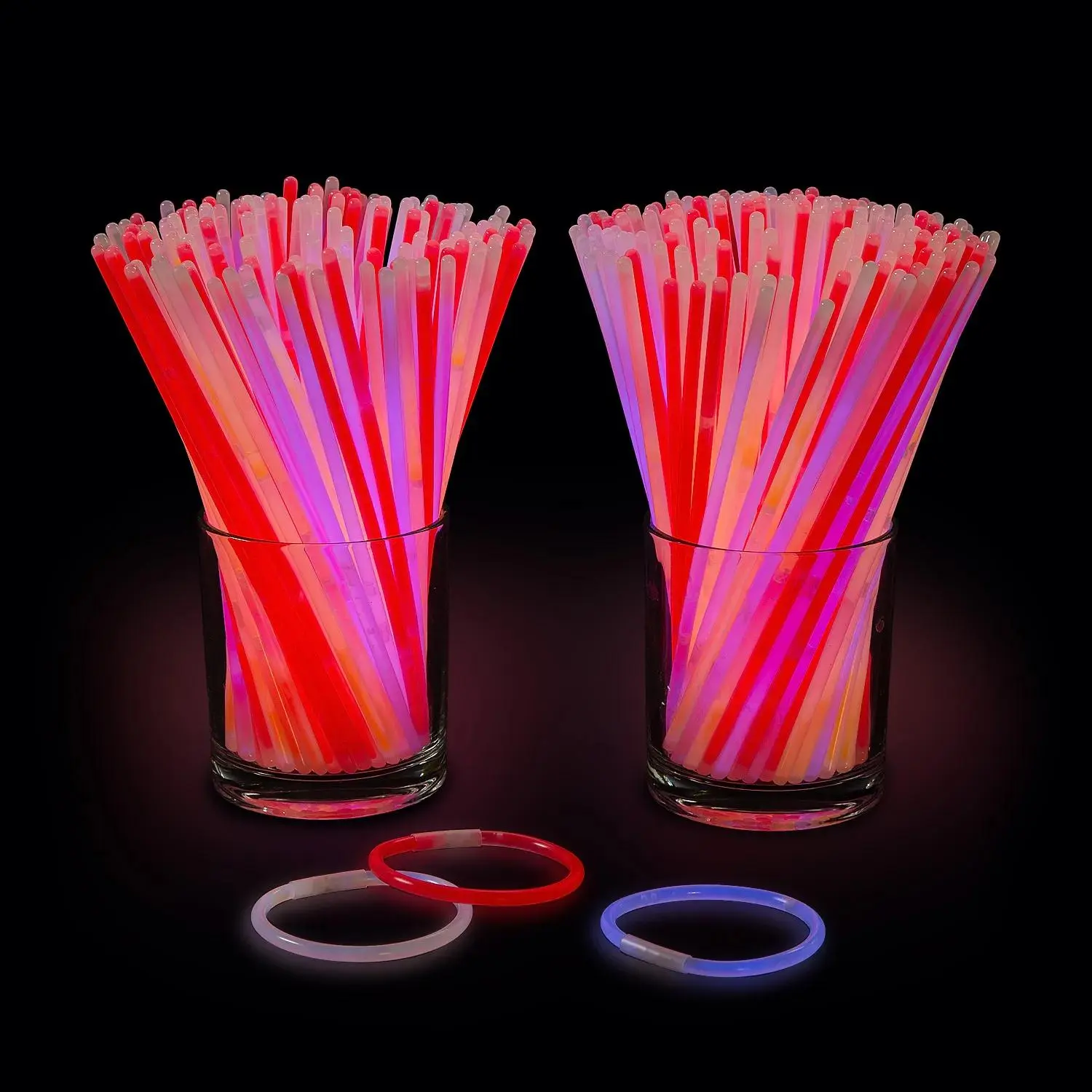 Bulk Glow Stick Jewelry Kit - 300 Pc Patriotic Glow in the Dark Light, Multicolor Party Favors Assortment for DIY Bracelets & Necklaces