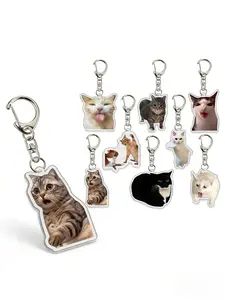 Cute Cat Meme Acrylic Keychain - Trendy Cute Keychain, Funny Cat Pendant with Multiple Styles, Lovely Key Ring Hot-Selling Cross-Border Accessory (1pc Random Delivery)