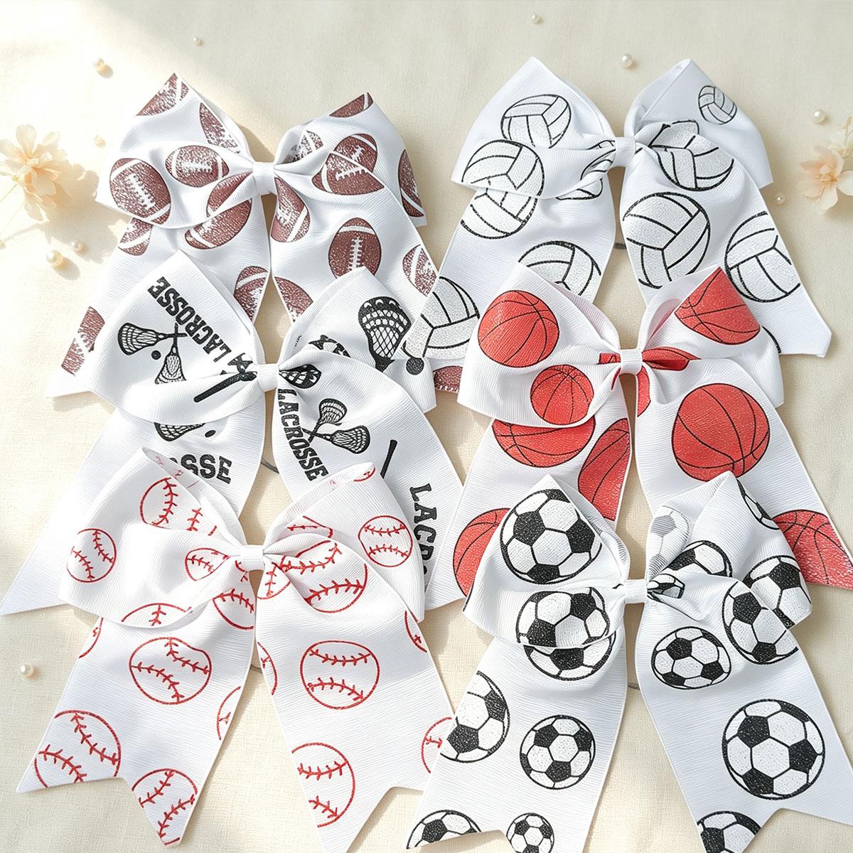 JoyBowie 12pcs Sports Hair Bows for Girls  Multi Sport Print Ribbon Bow Clips & Hair Ties | Baseball Basketball Football Tennis Game Day Accessories for Toddlers Kids