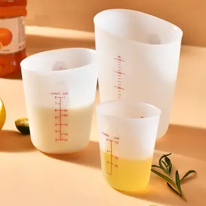 Silicone Measuring Cups Set of 3, Large Size with Graduations 4oz/8oz/16oz, Visible Semi-Transparent Silicone Milk Cups, Food Measuring Tool, Food Grade Non-Slip Scale